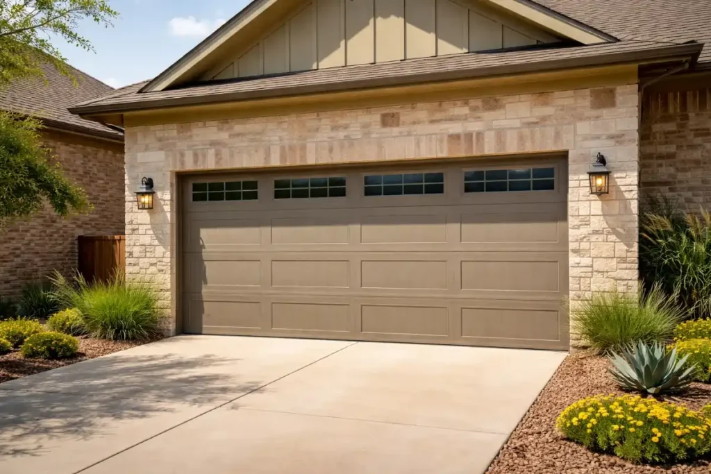 A garage door closeup. Is garage door insulation worth it in Texas?